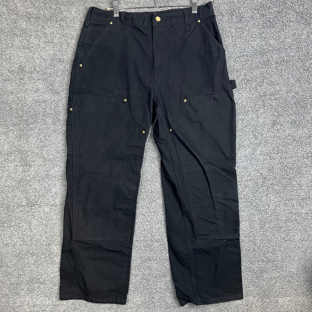 Carhartt B01 Black Loose Fit Double Front Duck Dungaree Pants 34x28 USA Made
